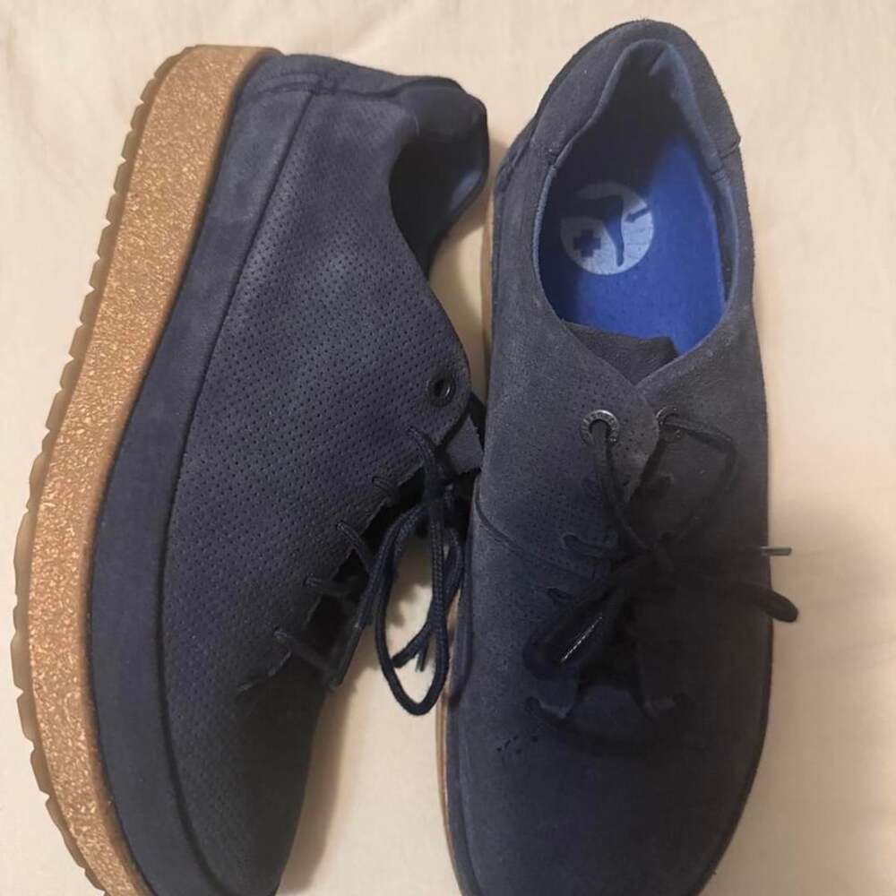 Birkenstock Maine Lace-Up Shoes EU 38 Navy Blue Suede Cork Sole